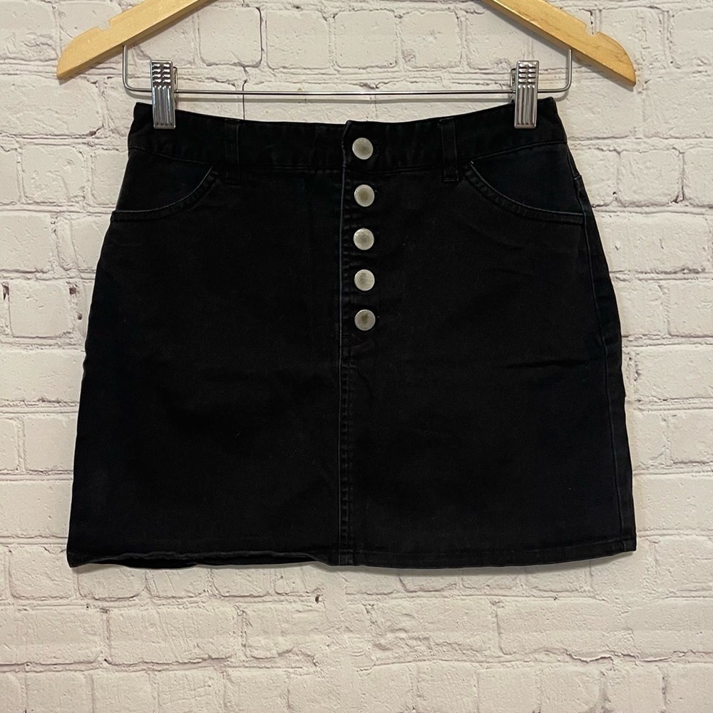 Forever 21 Button Up Black Denim Mini Skirt